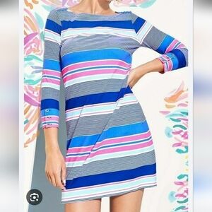 Lilly Pulitzer Sophie True Blue Kaleidoscope Jungle Striped Tunic Mini Dress